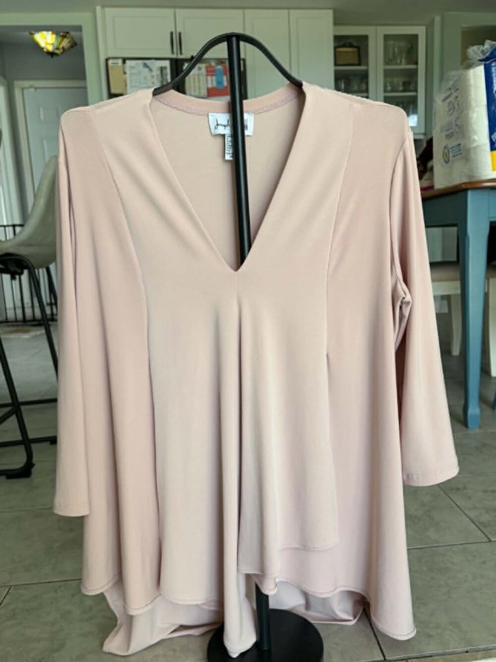 Joseph Ribkoff Blush Pink Asymmetric Draped V-Neck Tunic Top